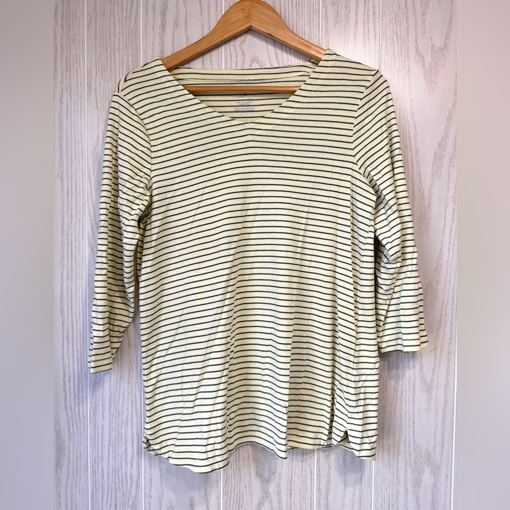 J. Jill 100% Pima Cotton Striped 3/4 Sleeve Tee Size M EUC